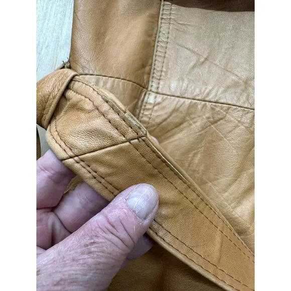 VTG Sheep Mates NY Paris Leather Coat Jacket Womens M Belted 70’s Retro Groovy - Picture 10 of 11